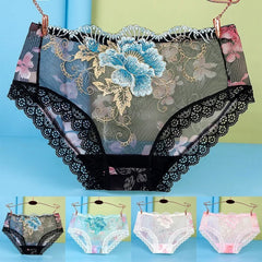 Women Sexy Lace Seamless Underwear Ladies Print Embroidery Underpant Transparent Briefs Panties Plus Size