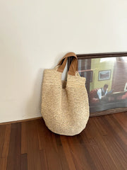 Women Beach Vintage Handmade Woven Shoulder Bag Raffia Rattan Shopping Bags Bohemian Ladies Summer Travel Vacation Casual Totes