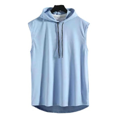 Mens Gym Hoodie Summer Sleeveless Sweatshirt Hoodies Drawstring Solid Color Hip Hop Vest Sports Casual Tank Top Male Clothes