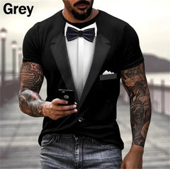 Mens Summer Fashion 3D Printed T-shirts Funny Fake Suit Cosplay Short Sleeve Casual Crew Neck Tops Tees Hombre Ropa New T Shirt