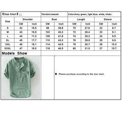 Spring and Summer Men's Cotton Linen Shirts Long Sleeve Casual Beach Henley T-Shirt Vacation Tops with Pocket Men Streetwear