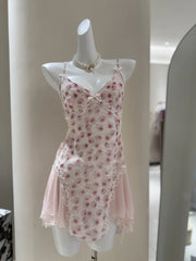 Sexy Underwear Rose Print Sleepwear Chemise Night Dress Women Nightgowns Lace Ruffle Trim Underwear Pajama Home Dressing Gown