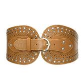 Women Accessories New Design Fashion Black Brown Pu Leather Silver Plated Buckle Elastic Belts