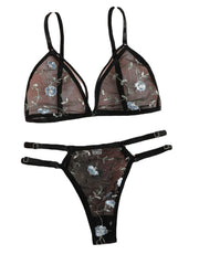 Women Lingerie Sets Underwear Embroidery Flower Lace Bra Thong Lingerie Set Thongs Mesh Translucent Ultrathin Underwear Lingerie