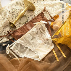 Women's Lace Bow Panties Comfort Hollow Out Briefs Heart Underwear Woman Sexy Pantys Intimates Underpants M L XL