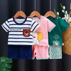 Kinderkleidungsset für Babys (Jungen/Mädchen): T-Shirt + Shorts, Sommerkleidung aus Baumwolle, lässiger Cartoon-Trainingsanzug für Jungen, Kinder-Babykleidungsset