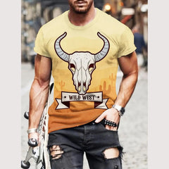 Vintage Cowboy Men's T Shirt Summer Casual Short Sleeve Fashion Streetwear Pattern Print Male Overszied Clothing O Neck Pullover