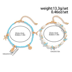Salircon 2 יח'\סט בוהמי כוכב ים קונכייה אורז חרוזים צמיד קרסול שרשרת נשים 2024 טרנדי חוף צמידי קרסול ליידי תכשיטי אבזרים