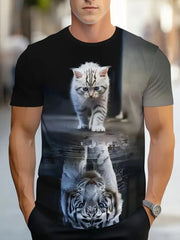 Men's Casual Crew Neck T-shirt 3D Cartoon Wolf Print Hip Hop Outdoor Street Trend Top Summer Short Sleeve T-shirt Sport