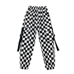Kid Hip Hop Clothing Sleeveless Jacket Top Streetwear Checkered Tactical Cargo Jogger Pants for Girls Boys Dance Costume Clothes