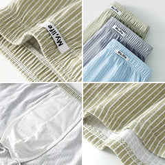 Men Casual Trunks Striped Cotton Comfy Loose Home Sleep Pajamas Nightwear Boxer Shorts Sports Summer Vacation Beach Board Shorts