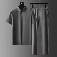 Men Sets Turn Down Collar Shirts Short Sleeve T Shirts Knee Length Straight Pants Two Pieces Loose Fit Summer Solid Casual