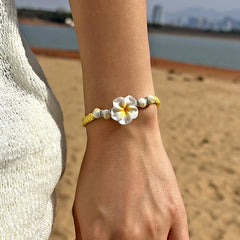 צמידי הוואי לנשים בוהמי ארוג פרח טרופי צמידי פרחים בעבודת יד צמה קיץ חוף בנות תכשיטי אביזרים