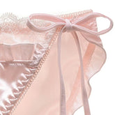 Underwear For Women Panties Satin Lace Patchwork Lace Up Seamless Anti-septic Mid Waist Shirring Intimate Underpants Women