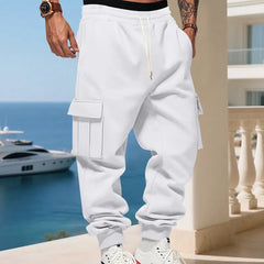 Men's Plush Thick Heavyweight American Workwear Sweatpants with Multiple Pockets Outdoor Jogging Pants Loose Casual Sports Pants