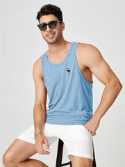 2024 Men's Summer O-neck Vest Breathable Coconut Leaf Print Sports Fitness Vest Quick Dry Hawaiian Sleeveless Vest For Men