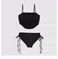 Korean Style Hot Sale Of The Season New Sexy Two-Piece Pure Color Small Chest Covering High-End Beach Thermal Spa Swimsuit Women