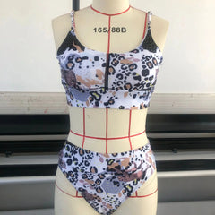 Sexy Printed High-Waist Two-Piece Ladies Swimsuit Bikini Swimwear Trendy Beachwear Female Model for Reference Only