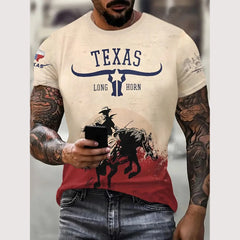 Vintage Cowboy Men's T Shirt Summer Casual Short Sleeve Fashion Streetwear Pattern Print Male Overszied Clothing O Neck Pullover