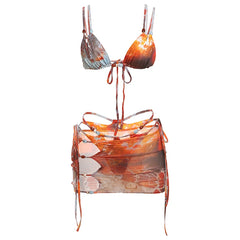 Whatiwear Sexy Colorful Bikini 3 Piece Set Women Pearls Patchwork Bra Tops+Shirring Briefs+Hollow Skirts Beach Style Outfits