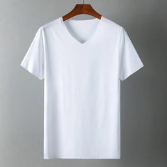 Mens Clothing Classic Japan Short Sleeve Men's Ice Silk Comfortable Trackless T-shirt V-neck Slim Short Sleeve T-shirts For Men