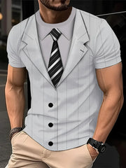 Men's Casual Suit Tie Print T-Shirt Tops Short Sleeve Crew Neck Men's Round Neck T-shirts New In Mens Cosplay Party Tee Shirts