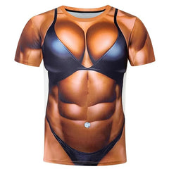 Funny Muscle Mens T Shirt Graphics Spoof 3D Printing T-shirt Personality Short-sleeve Round Neck Casual Shirt Men Cool Tees Tops