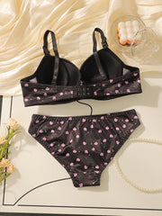 Women's sexy lingerie set with small floral patterns steel rims gathered push ups shoulder straps adjustable lingerie set A2169