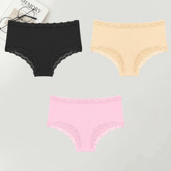 3PCS Women Cotton Lace Underwear Sexy Breathable Solid Panties S-XXL Low-Waist Seamless Briefs Girls Sports Soft Lingerie New