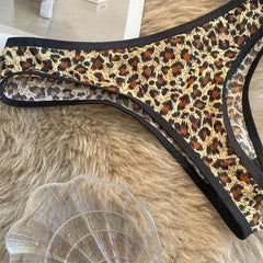 Sexy Unterwäsche mit Leopardenmuster für Damen, hüfttief geschnitten, aus Spitze, nahtlos, aus Seide und Baumwolle, mit Cut-Outs, Tangas, Damenslips
