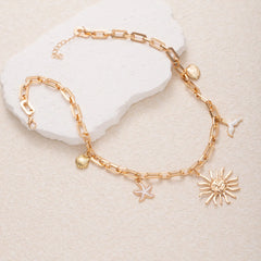 Seestern-Meerjungfrauen-Halskette für Damen, Sommer, Boho-Stil, Anhänger aus Legierung, Schlüsselbeinkette, Strandschmuck, Geschenk für sie, Retro-Urlaubsaccessoires