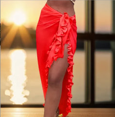 5 Colors Ruffle Sarong for Women 2024 Summer Solid Bikini Long Skirt Beach Dress Swimming Sun Protection Swim Cover Ups Monokini