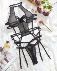 Open Lingerie Set Transparent Lace Up Bandage Exotic Sets Mesh Femme Lingerie Lace Bra Set Women Sexy Lingerie Set