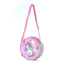 Kids Accessories Summer Lovely Kids Girls Sequin Crossbody Bag 3 Colors Cartoon Printed Round Shoulder Bag with Adjustable Strap
