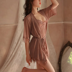 Summer Women Lace Underwear Sleepwear Pajamas Suit Sexy Lingerie Soft Elastic Nightdress Lady Homewear Nightgown Loose Nightwear