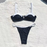 Schwarz-weißer Patchwork-Mikro-Tanga-Bikini mit Push-up-Effekt für Damen, sexy Badeanzug, tiefsitzender brasilianischer Bikini, Set.