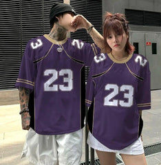 חולצות טי עם שרוולים קצרים ופסים אופנתיים לגברים ונשים, בסגנון ספורטיבי גדול במיוחד, לשני המינים, S-5XL, חולצות כדורסל