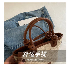 תיק כתף קש קלוע לנשים לחופשת קיץ וחוף הים, בעיצוב פשוט ליום-יום, תיק דלי קטן לנשים, מתאים לנסיעות, תיק קרוסבודי