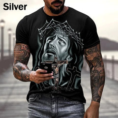 Herren Damen Christliche Mode 3D T-Shirt Harajuku Jesus Kreuz Kurzarm Streetwear Persönlichkeits-T-Shirt
