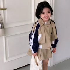 Children Clothing Set Girls Korean Style 2024 New Fashionable Spring and Autumn Suits Girls Baby Coat Short Skirt Two Piece Set