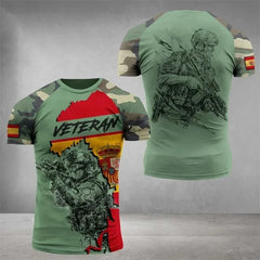 Summer New Men's T-shirt 3D Printed T-shirt Camouflage Army Spanish Flag O-neck Oversized Outdoor Casual Short Sleeved Top