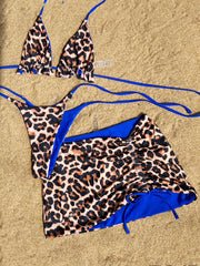 Double sided wearable Swimsuit No pads 2025 Summer 3pcs Set Leopard female Swimsuit Top Bottom bikinis Cover Ups Tong Biquinis