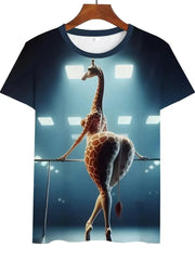 חולצת טריקו לגברים לבנה מצחיקה עם הדפסת תלת מימד מצוירת קיץ מזדמן עם שרוולים קצרים, סוודר אופנתי, בגדי גברים חיצוניים