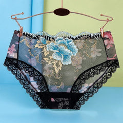 Women Sexy Lace Seamless Underwear Ladies Print Embroidery Underpant Transparent Briefs Panties Plus Size