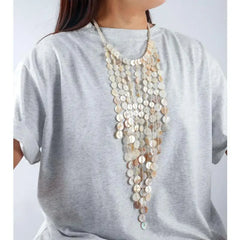 Fashion Accessories, Women's Summer Beach Style Handmade Bead Necklace with Shell Tassel Multi-layered Collarbone Chain