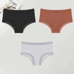 3PCS Women Cotton Lace Underwear Sexy Breathable Solid Panties S-XXL Low-Waist Seamless Briefs Girls Sports Soft Lingerie New