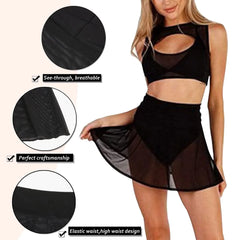 High Waist Wrap Kaftan Sarong Mesh Sheer Beach Skirts Swimsuit Cover-Ups Women Transparent Swimwear Pareo Scarf Bikini Cover-Ups