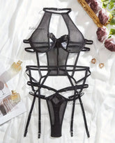 Open Lingerie Set Transparent Lace Up Bandage Exotic Sets Mesh Femme Lingerie Lace Bra Set Women Sexy Lingerie Set