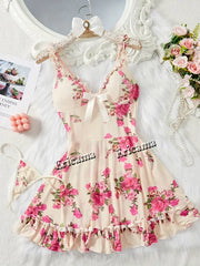 Women's Underwear Sexy Bra And Panties Sets Lace Ruffle Trim Lingerie Set Deep V Slip Dress Thong Women's Sexy Lingerie