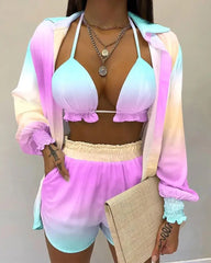 Cacocala 2023 Neues High-Waist-Bikini-Set mit Print, dreiteiliger Badeanzug für Damen, sexy Strandmode, Shorts